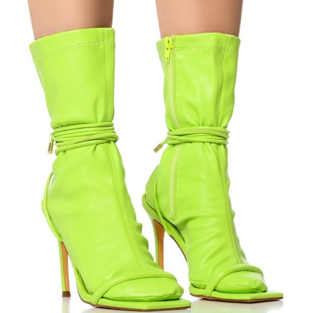 " THE HOTTIE " STILETTO SOCK BOOTIE IN LIME { BRAND NEW !!!!!!!!!!!
